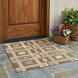 3' X 5' Brown And Beige Geometric Washable Indoor Outdoor Area Rug
