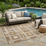5' X 8' Brown And Beige Geometric Washable Indoor Outdoor Area Rug