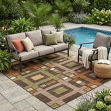 5' X 8' Chocolate And Brown Geometric Washable Indoor Outdoor Area Rug