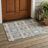 3' X 5' Sky Blue And Blue Geometric Washable Indoor Outdoor Area Rug