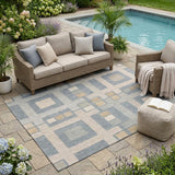 5' X 8' Sky Blue And Blue Geometric Washable Indoor Outdoor Area Rug
