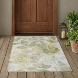 3' X 5' Sage And Green Floral Washable Indoor Outdoor Area Rug