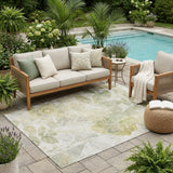 5' X 8' Sage And Green Floral Washable Indoor Outdoor Area Rug