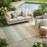 5' X 8' Green And Linen Striped Washable Indoor Outdoor Area Rug