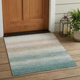 3' X 5' Aqua And Teal Blue Striped Washable Indoor Outdoor Area Rug