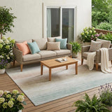 5' X 8' Aqua And Teal Blue Striped Washable Indoor Outdoor Area Rug