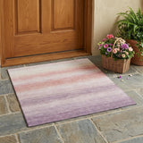 3' X 5' Plum And Purple Striped Washable Indoor Outdoor Area Rug