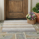 3' X 5' Ivory And Beige Striped Washable Indoor Outdoor Area Rug