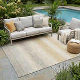 5' X 8' Taupe And Brown Striped Washable Indoor Outdoor Area Rug