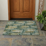 3' X 5' Green And Brown Striped Washable Indoor Outdoor Area Rug