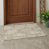 3' X 5' Beige And Brown Striped Washable Indoor Outdoor Area Rug