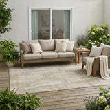 5' X 8' Beige And Brown Striped Washable Indoor Outdoor Area Rug