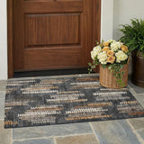 3' X 5' Charcoal And Gray Striped Washable Indoor Outdoor Area Rug
