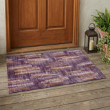 3' X 5' Eggplant And Purple Striped Washable Indoor Outdoor Area Rug