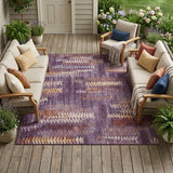 8' X 10' Eggplant And Purple Striped Washable Indoor Outdoor Area Rug