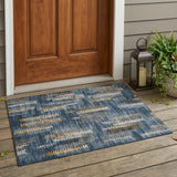 3' X 5' Navy Blue And Blue Striped Washable Indoor Outdoor Area Rug