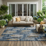 5' X 8' Navy Blue And Blue Striped Washable Indoor Outdoor Area Rug