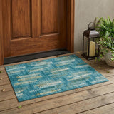 3' X 5' Teal Blue And Turquoise Striped Washable Indoor Outdoor Area Rug