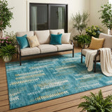 5' X 8' Teal Blue And Turquoise Striped Washable Indoor Outdoor Area Rug