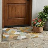 3' X 5' Beige And Brown Geometric Washable Indoor Outdoor Area Rug