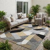 5' X 8' Black And Graphite Geometric Washable Indoor Outdoor Area Rug