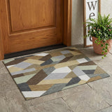 3' X 5' Brown And Graphite Geometric Washable Indoor Outdoor Area Rug
