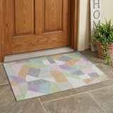 3' X 5' Mint Green And Green Geometric Washable Indoor Outdoor Area Rug