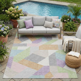 5' X 8' Mint Green And Green Geometric Washable Indoor Outdoor Area Rug