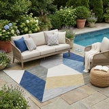 5' X 8' Navy Blue And Blue Geometric Washable Indoor Outdoor Area Rug