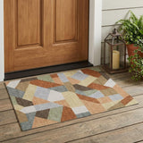 3' X 5' Orange And Silver Geometric Washable Indoor Outdoor Area Rug