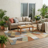 5' X 8' Orange And Silver Geometric Washable Indoor Outdoor Area Rug