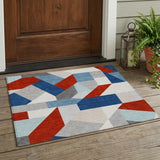 3' X 5' Red And Silver Geometric Washable Indoor Outdoor Area Rug