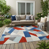 5' X 8' Red And Silver Geometric Washable Indoor Outdoor Area Rug