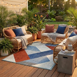8' Red And Silver Round Geometric Washable Indoor Outdoor Area Rug