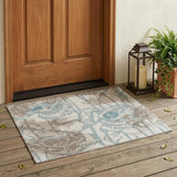 3' X 5' Beige And Brown Floral Washable Indoor Outdoor Area Rug