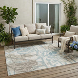 5' X 8' Beige And Brown Floral Washable Indoor Outdoor Area Rug