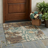 3' X 5' Brown And Beige Floral Washable Indoor Outdoor Area Rug