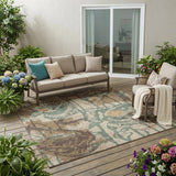 5' X 8' Brown And Beige Floral Washable Indoor Outdoor Area Rug