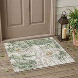 3' X 5' Green And Ivory Floral Washable Indoor Outdoor Area Rug