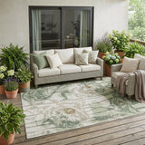 5' X 8' Green And Ivory Floral Washable Indoor Outdoor Area Rug