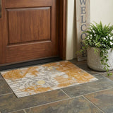 3' X 5' Copper And Orange Floral Washable Indoor Outdoor Area Rug
