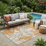 5' X 8' Copper And Orange Floral Washable Indoor Outdoor Area Rug