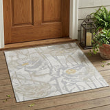 3' X 5' Ivory And Silver Floral Washable Indoor Outdoor Area Rug