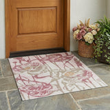 3' X 5' Pink And Linen Floral Washable Indoor Outdoor Area Rug