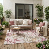 5' X 8' Pink And Linen Floral Washable Indoor Outdoor Area Rug