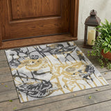 3' X 5' Pewter And Gray Floral Washable Indoor Outdoor Area Rug