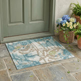 3' X 5' Teal Blue And Silver Floral Washable Indoor Outdoor Area Rug
