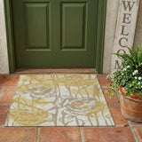 3' X 5' Wheat And Gold Floral Washable Indoor Outdoor Area Rug