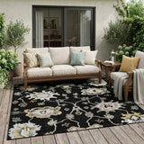 5' X 8' Black And Graphite Oriental Washable Indoor Outdoor Area Rug