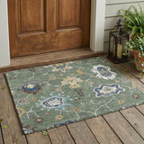 3' X 5' Green And Blue Oriental Washable Indoor Outdoor Area Rug